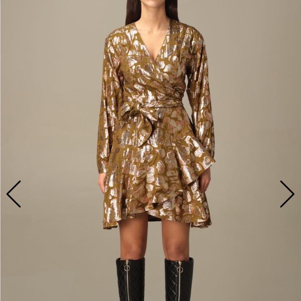 metallic wrap dress